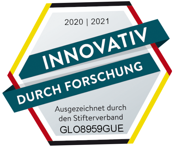 Innovativ durch Forschung-Siegel 2020 Siegel 'Innovativ durch Forschung' des Stifterverbands für die Deutsche Wissenschaft e.V. aus dem Jahr 2020